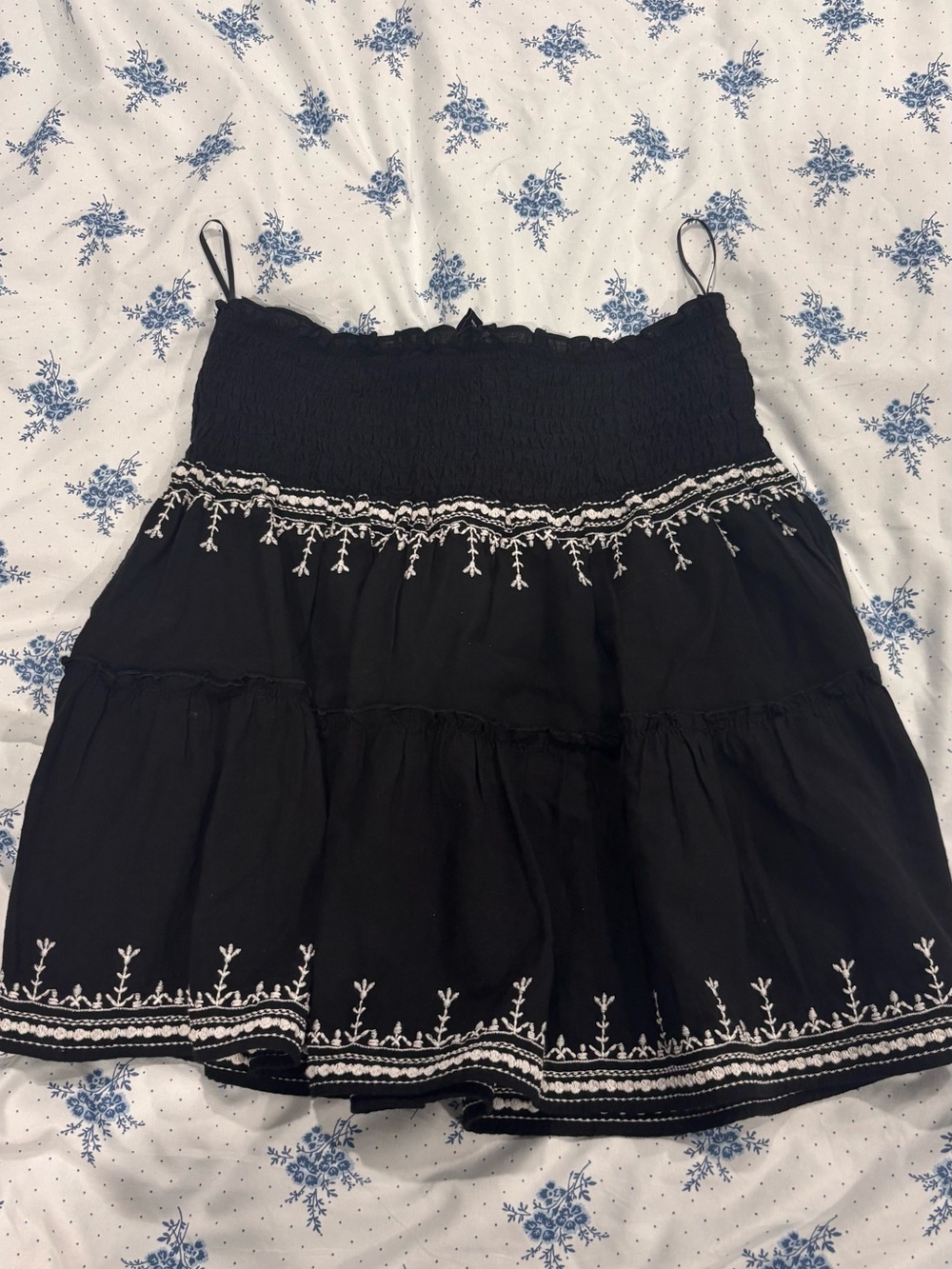 H&M Black Mini Skirt with White Embroidered Trim